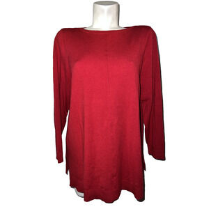 J‎ Jill Top Size XL Red Round Neck Cotton Poly Nylon Knit Front Seam LS Tunic